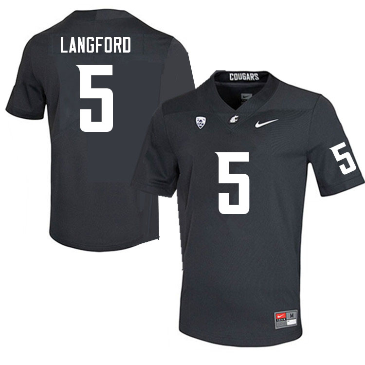Men #5 Derrick Langford Washington State Cougars College Football Jerseys Sale-Charcoal